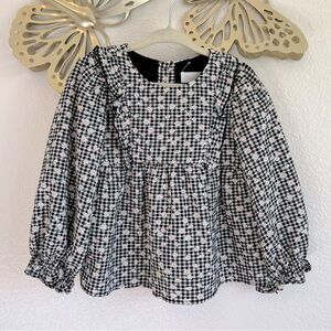 Zara Gingham & Daisy Balloon Sleeve Lined Blouse
